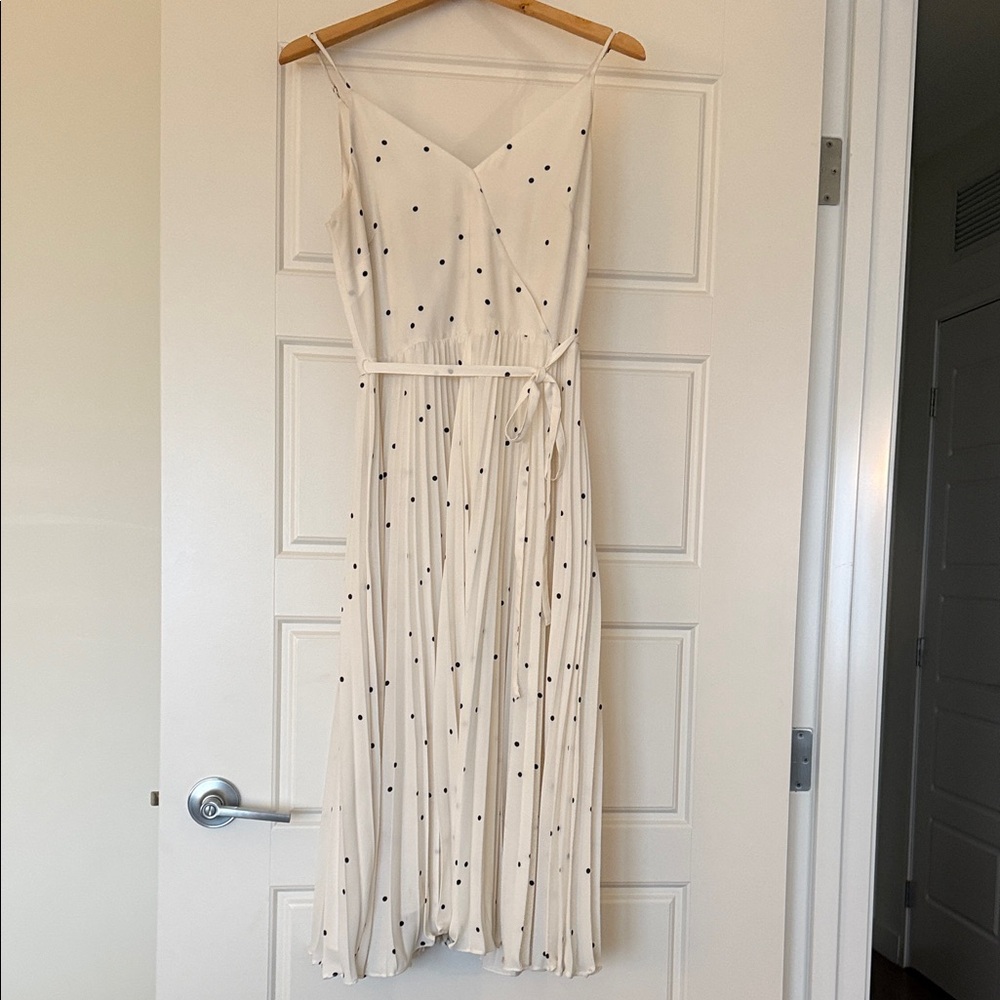 LOFT Cream Polka Dot Midi Pleated Slip Dress